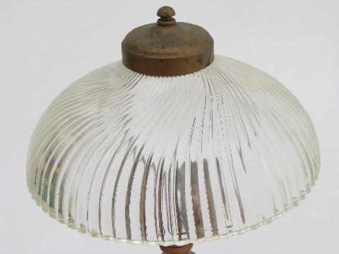 antique electric desk lamp, ornate cast iron w/ vintage prismatic glass shade