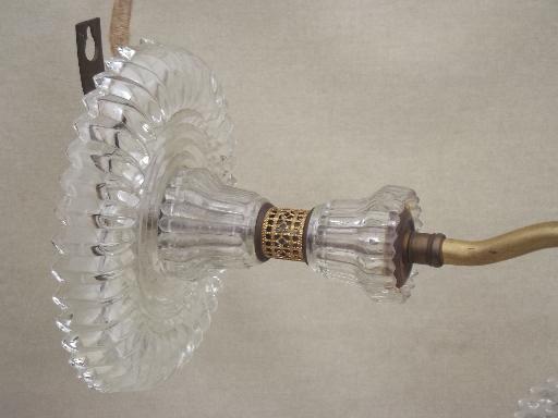 antique electric light, wall sconce lamp w/ prismatic ribbed glass shade