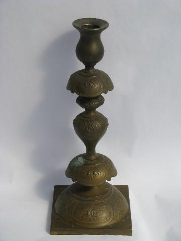 antique embossed brass & silver altar candlestick, russian occupied Poland