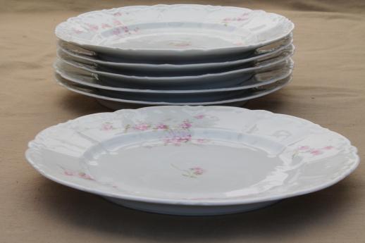 antique embossed porcelain dinner plates set, Weimar Germany pink floral china