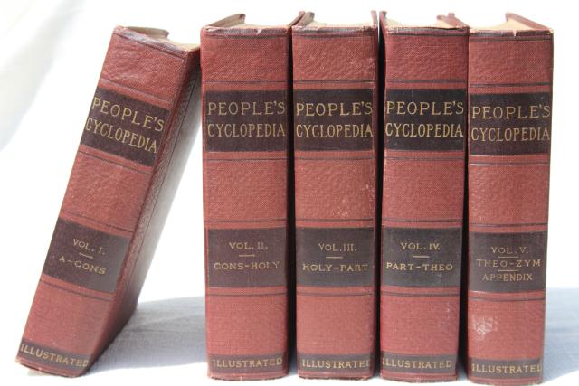 antique encyclopedia books 5 volume library w/ vintage engravings, photos, color plates, dated 1914