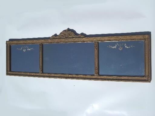 antique etched glass mirror in shabby ornate gold yard long picture frame