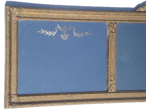 antique etched glass mirror in shabby ornate gold yard long picture frame