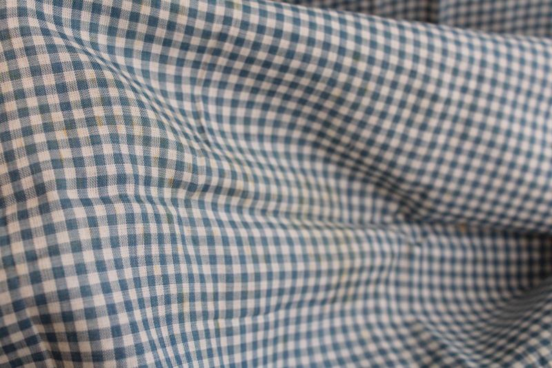 antique fabric, 1920s or 30s vintage cotton lawn woven gingham checks teal blue & white