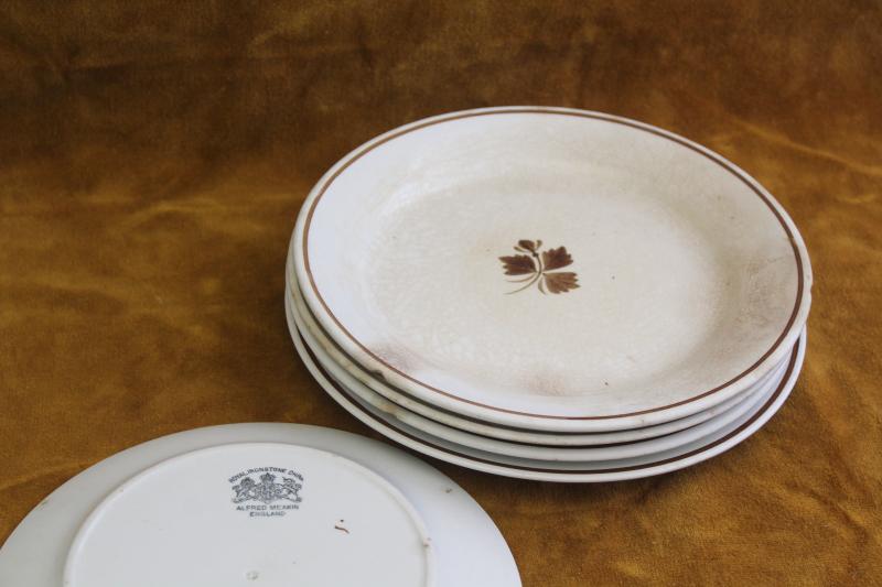antique farm country kitchen china, very worn old Tea Leaf ironstone dinner plates