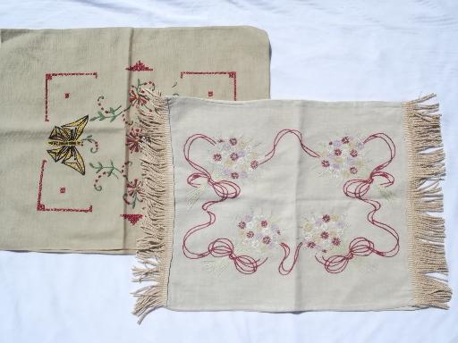 antique flax linen pillow covers w/ embroidery, Arts & Crafts vintage