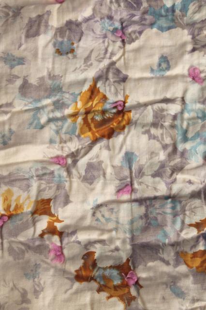 antique floral print cotton fabric comforters, eiderdown style vintage tied quilts
