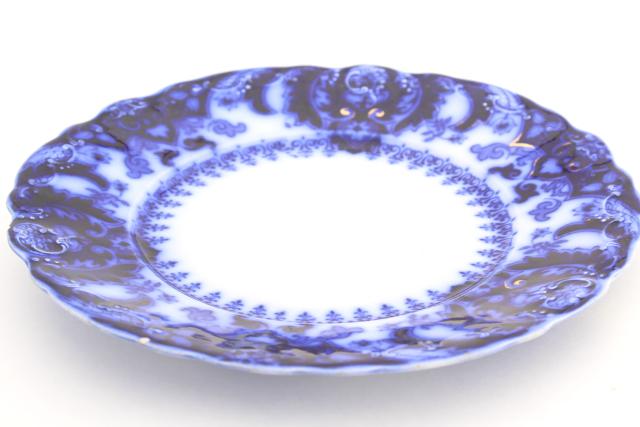 antique flow blue china plates, Johnson Bros Florida pattern 1880s vintage