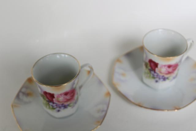 antique flowered china demitasse coffee or chocolate cups w/ saucers, made in Germany