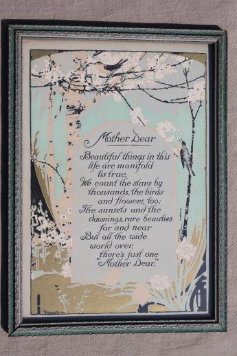 antique framed poem Mother Dear motto print, a lovely Mother's Day gift!