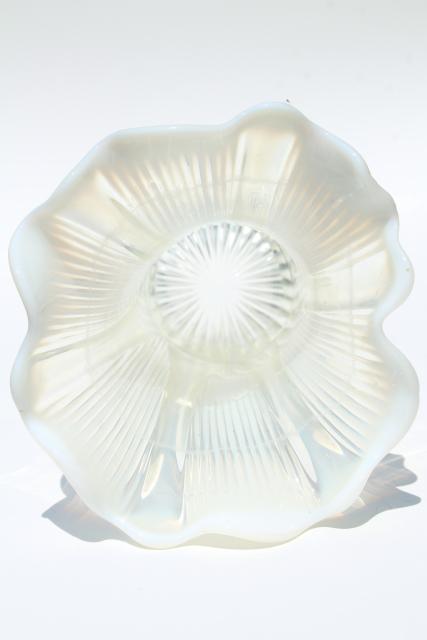 Antique French White Opalescent Glass Vase Vintage Jefferson Lined Heart Pattern Glass