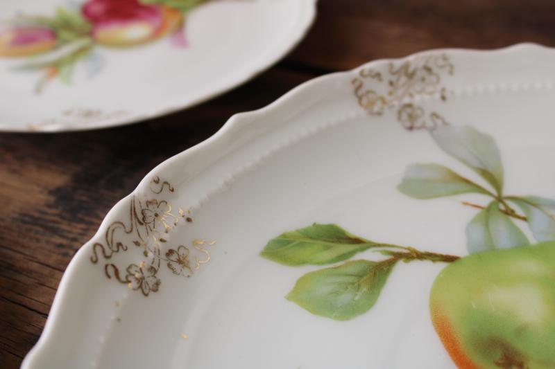 antique fruit pattern china plates, early 1900s vintage dessert set w/ different fruits