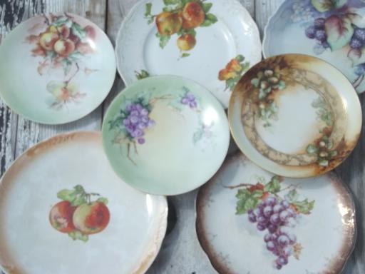 antique fruit plate lot, painted china plates w/ apples, grapes, acorns