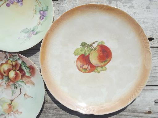 antique fruit plate lot, painted china plates w/ apples, grapes, acorns