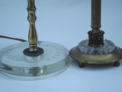 antique glass and gold candlestick boudoir lamps, 20s 30s art deco vintage