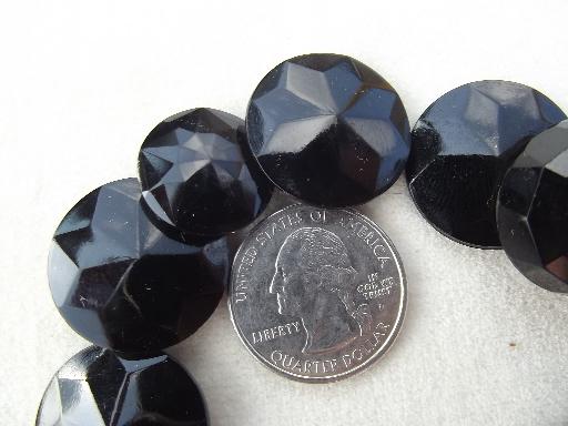 antique glass buttons, art deco vintage jet black button charm string