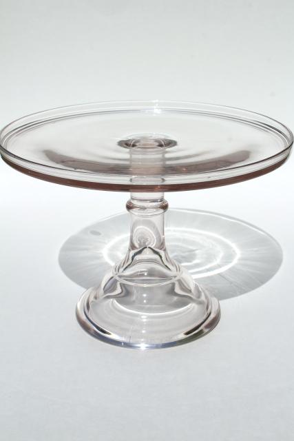 antique glass cake stand, early 1900s vintage bakery pedestal plate, sun purple lavender glass