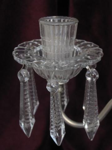 antique glass candelabra lamp w/ prism lusters, vintage boudoir light