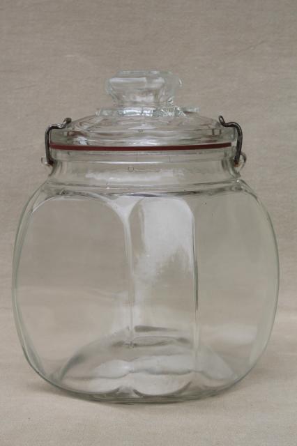 antique glass canning jar canister w/ Weck style wire closure, embossed patent date 1900