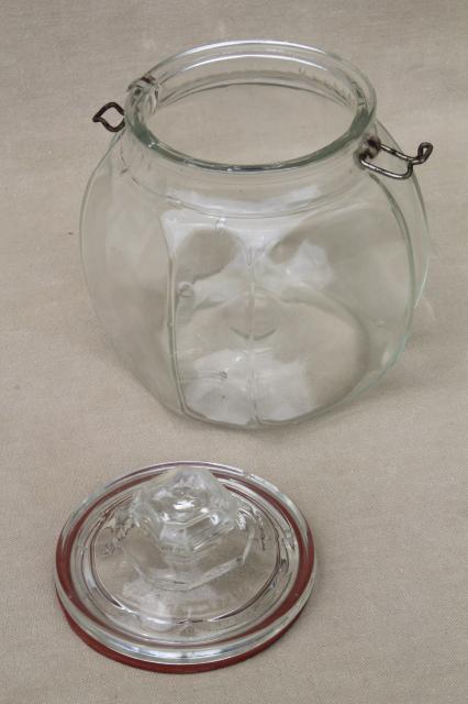 antique glass canning jar canister w/ Weck style wire closure, embossed patent date 1900