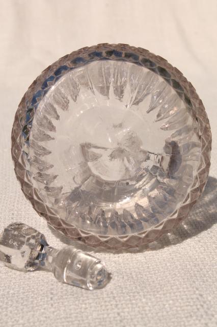antique glass cruet bottle, pitcher w/ stopper, vintage EAPG pressed pattern glass