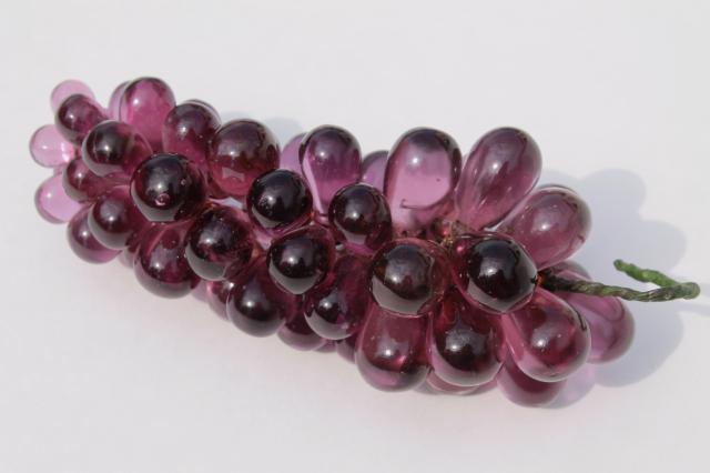 antique glass fruit, amethyst purple & crystal clear glass grapes, early 1900s vintage