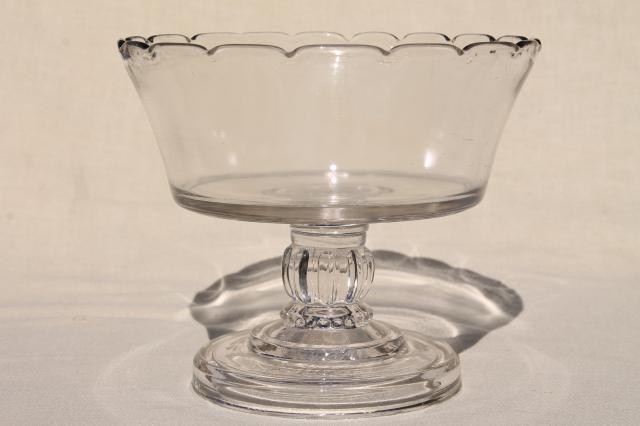antique glass fruit stand or trifle bowl, heavy old pressed pattern glass