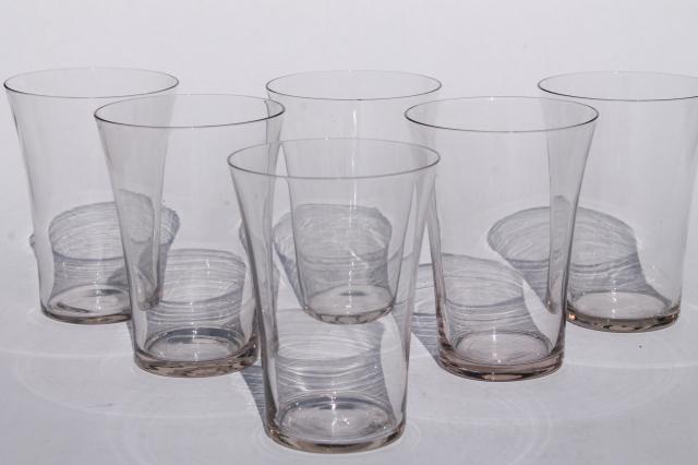antique glass lemonade glasses, flared shape flat tumblers, early 1900s vintage