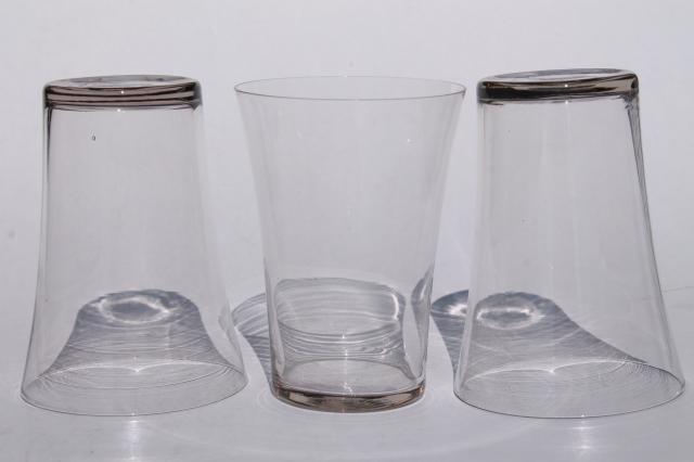 antique glass lemonade glasses, flared shape flat tumblers, early 1900s vintage