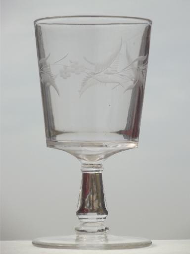 antique glass water glasses, large old goblets w/ etched or cut design