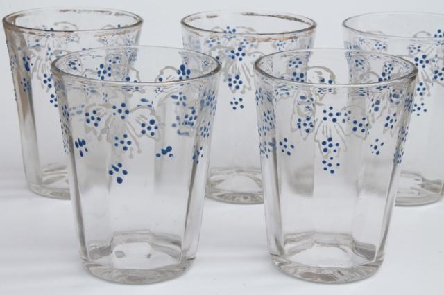 antique glass water tumblers or lemonade glasses w/ hand painted enamel flowers