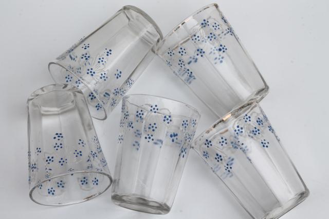 antique glass water tumblers or lemonade glasses w/ hand painted enamel flowers