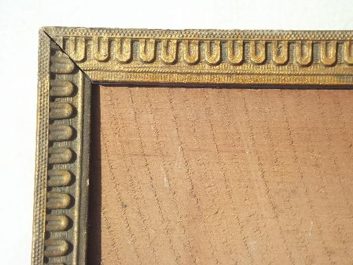 antique gold wood picture frame, original plank back frame w/ square nails