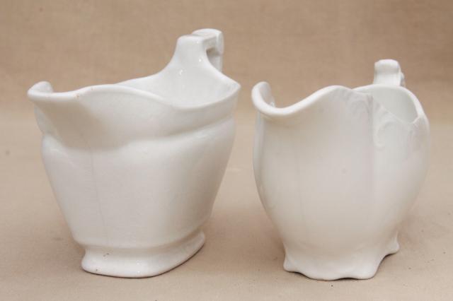 antique gravy boats & sauce pitchers, English & American white ironstone & semi porcelain china 