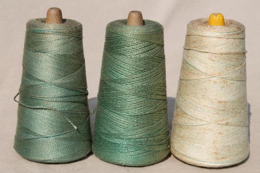 antique green colors primitive grubby old spools of vintage cotton cord thread