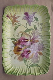 antique hand painted German iris china tray, Franz Anton Mehlem Royal Bonn Germany