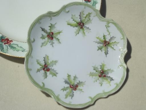 antique hand painted china plates w/ Christmas holly, circa 1910