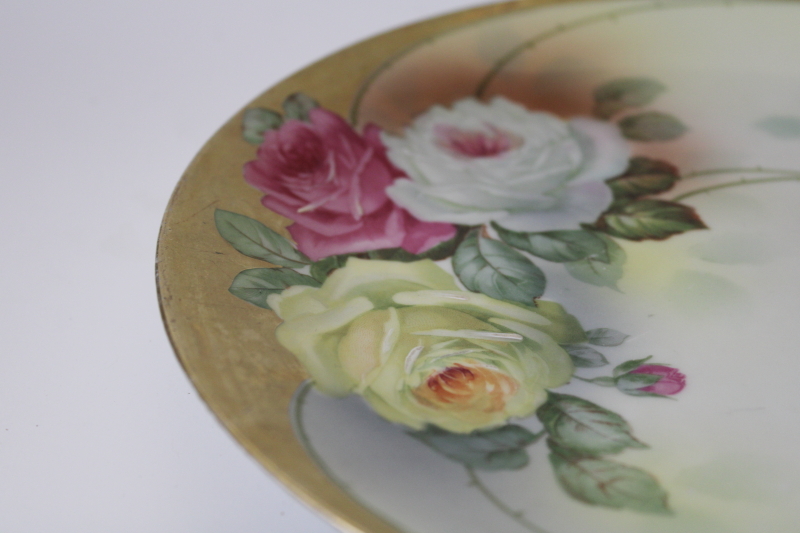 antique hand painted roses  gold china plate, Prussia Royal Rudolstadt early 1900s vintage