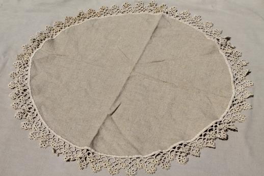 antique handmade tatted lace doilies, vintage table mat & lace trimmed linen centerpiece