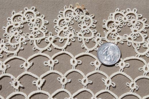 antique handmade tatted lace doilies, vintage table mat & lace trimmed linen centerpiece