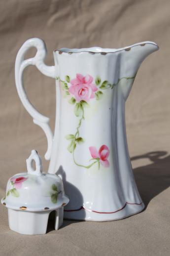 antique hand-painted Japan china chocolate pot, tall tea / coffee pot with flowers