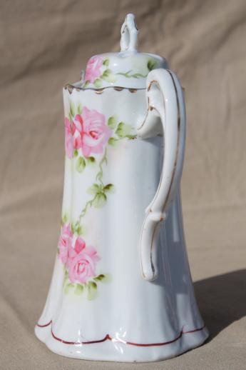 antique hand-painted Japan china chocolate pot, tall tea / coffee pot with flowers