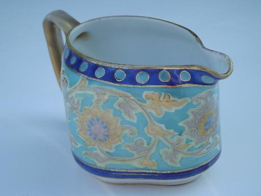 antique hand-painted Nippon enamel brocade pattern china cream and sugar