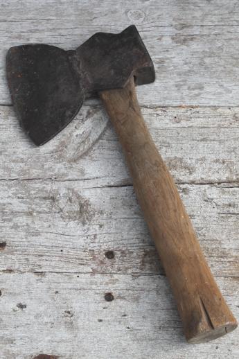 antique hatchet, rustic  hewing hatchet w/ broad ax head, primitive iron farm tool