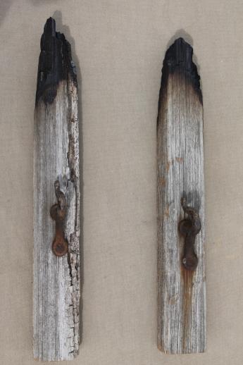 antique horse harness hooks on salvage barn wood, rustic architectural hardware