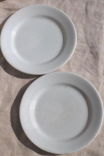 antique ironstone china plates, plain white Wedgwood & embossed lily morning glory vine