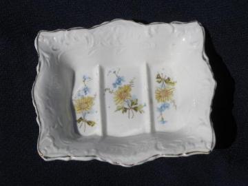 antique ironstone china soap dish, wildflowers pattern transferware