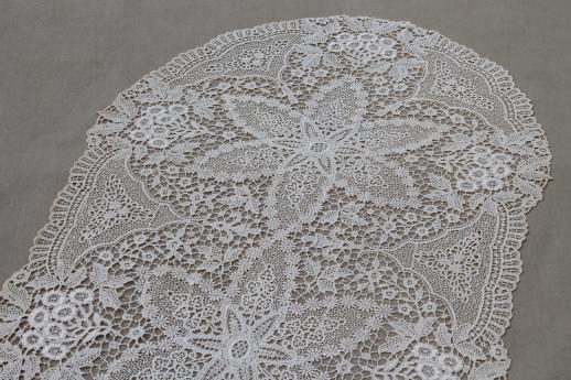 antique lace table runner or dresser scarf, early 1900s vintage Schiffli lace?