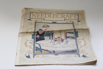 antique ladies fashion needlework magazine, 1920s Needlecraft issue with ads, sewing, lacemaking etc