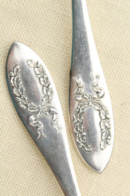 antique laurel wreath teaspoons, Marjorie Nell pattern vintage silver Rockford 